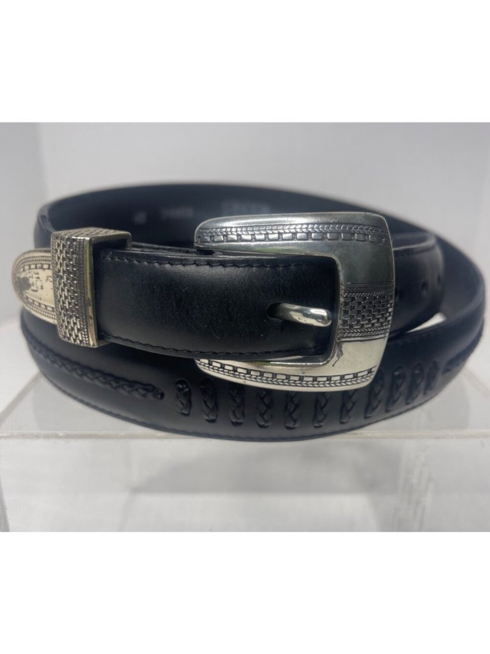 Oynx Brighton Salina Taper Belt Men 42 Black Silver Tone Hardware Braided Leathe